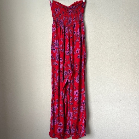 Boho Floral Print Strapless High Rise Wide Leg Full Length Jumpsuit - Picture 7 of 13